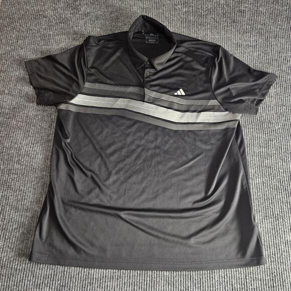 Adidas Polo Shirt Mens 2XL Black Gray Striped Performance Golf Athletic IK2016 - Picture 1 of 9
